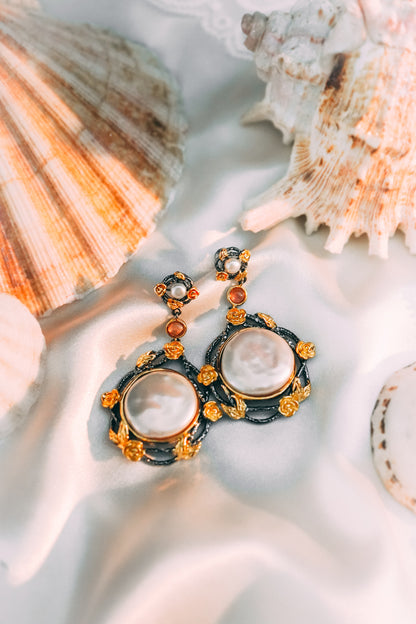 BAROQUE PEARLS AND FLOWERS EARRINGS