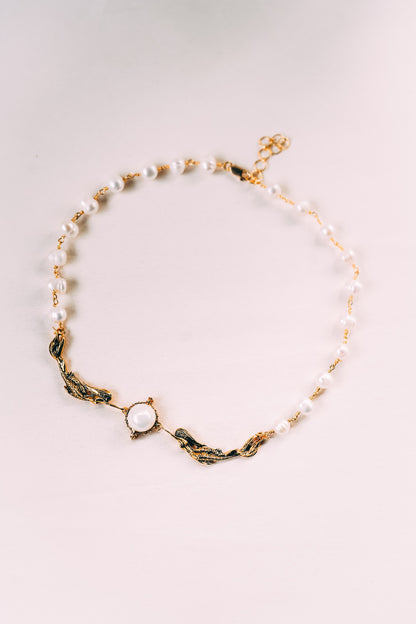 TWIN MERMAID PEARL CHOKER NECKLACE (GOLD)